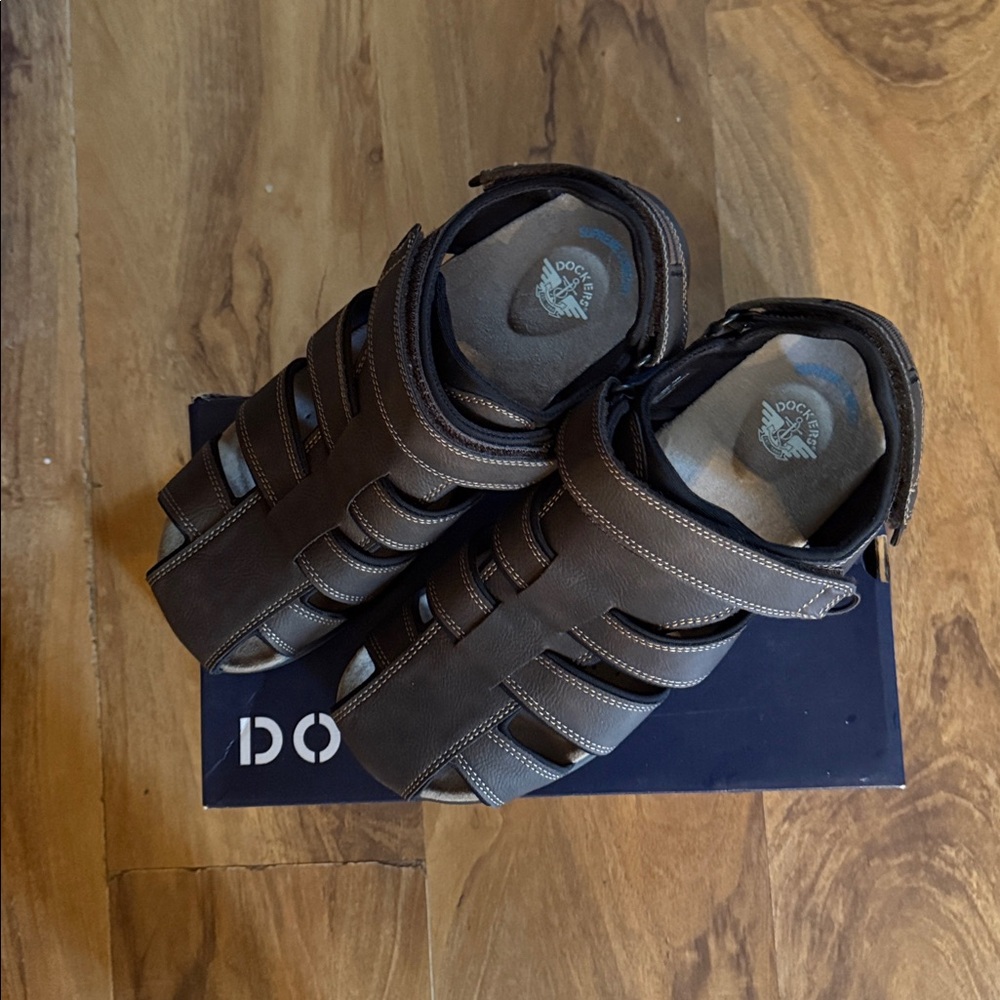 $10 with purchase..New in Box..Dockers Dark Brown Men's Sandals